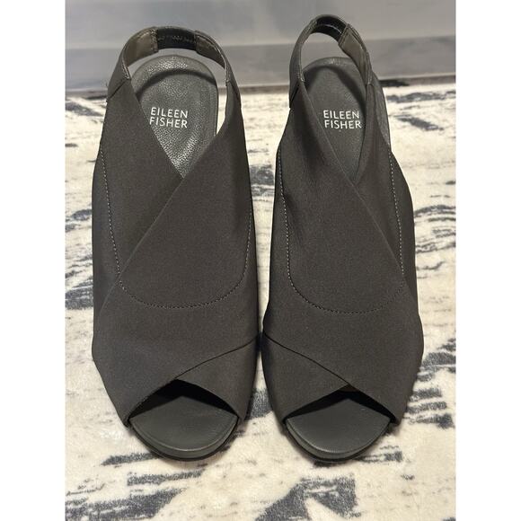 Eileen Fisher Women's Gray Sling Back Open Toe Wedge Sandals SZ 9.5 - Picture 6 of 11